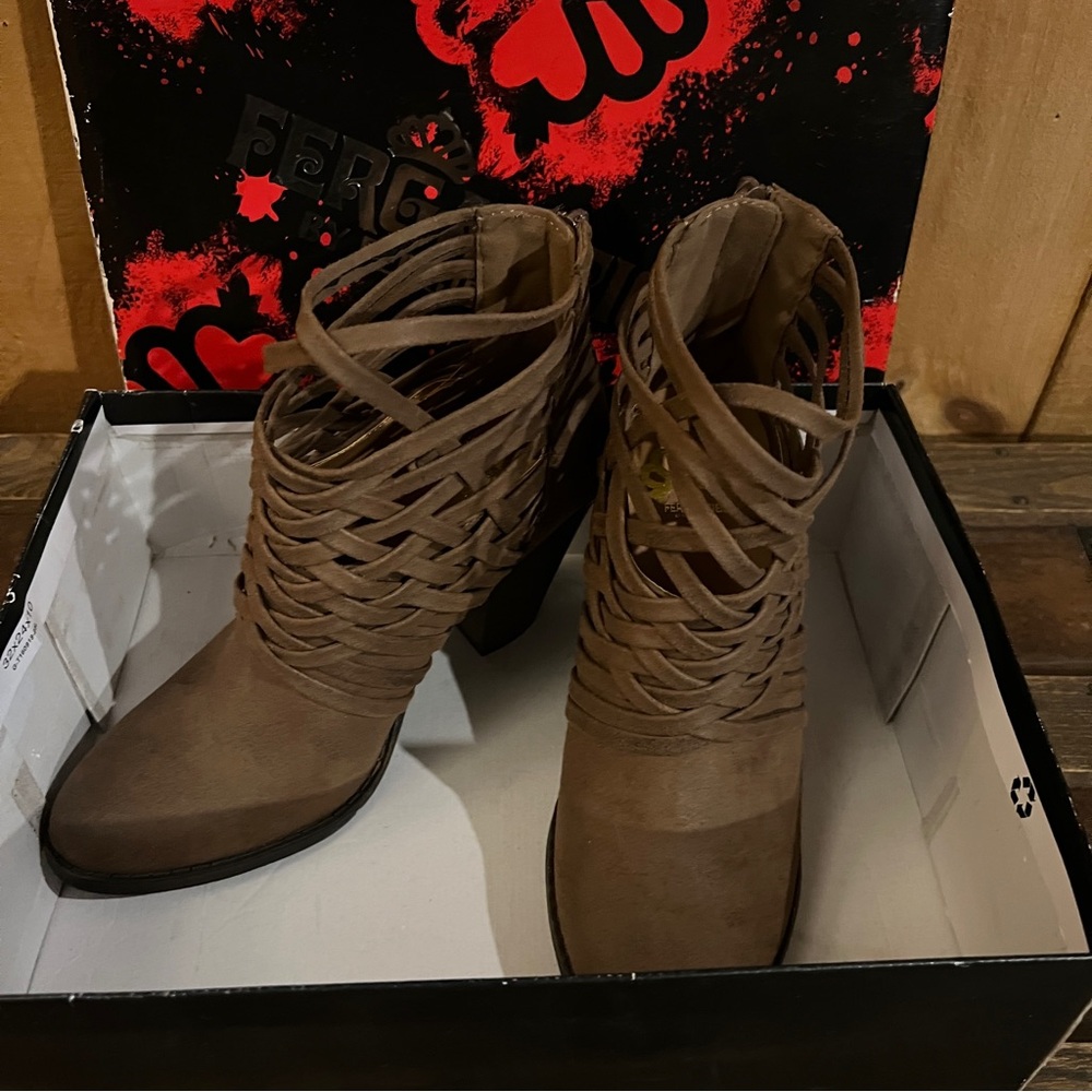 Fergie Brown Braided Ankle Booties
